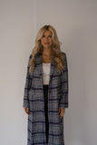 Navy Plaid Long Coat